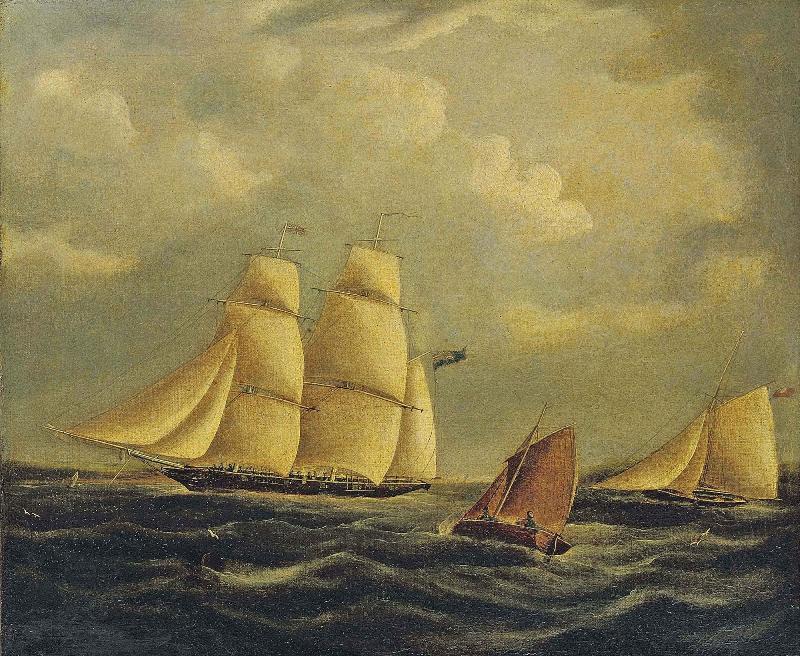 James Edward Buttersworth An armed brig and cutter in the Channel oil painting picture